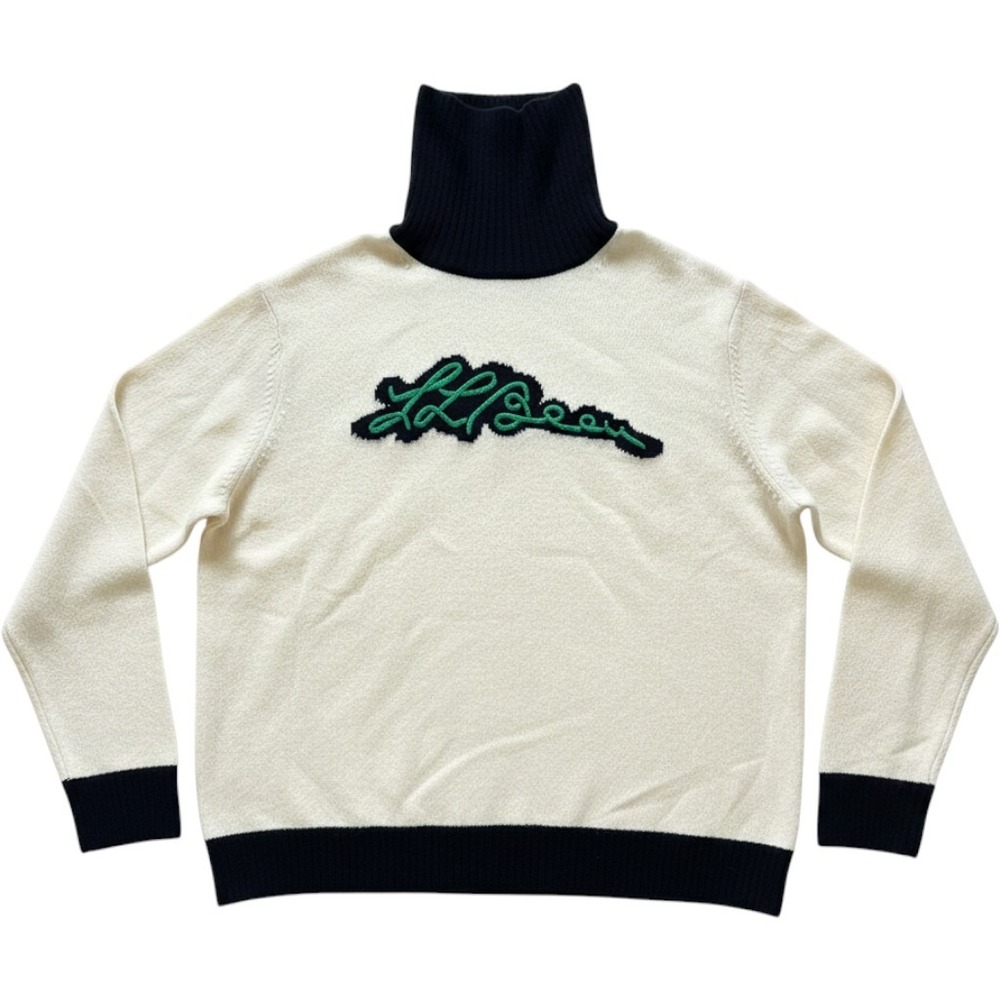 LL Bean x Todd Snyder Cream Lambswool Script Logo Turtleneck Sweater XXL 512990
